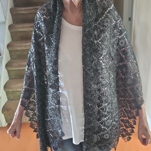 Aqua Black Dressy Metallic Shawl/Scarf